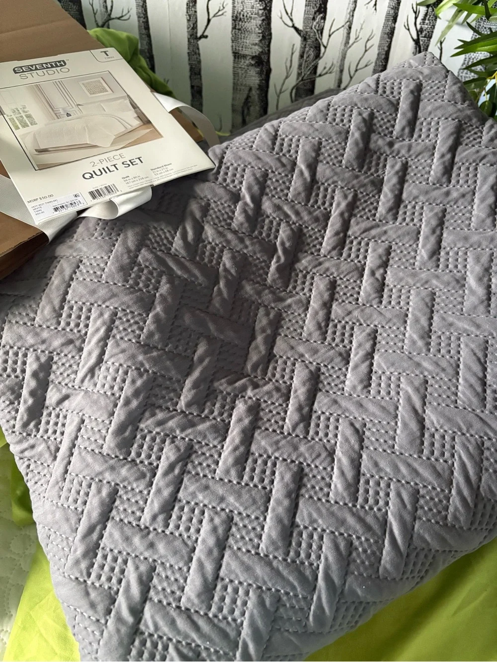 Quilted Textured Bedspread Set - Gray queen or full
